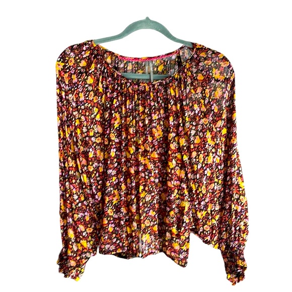 Anthropology, Sz s semisheer pattern, butterfly blouse, Drawstring, ruffle wrist - Picture 1 of 9